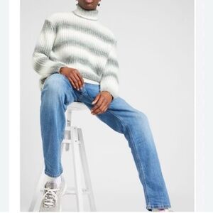 Topman Men’s Gradient Striped Wool Blend Turtleneck Chunky Knit Sweater Size M